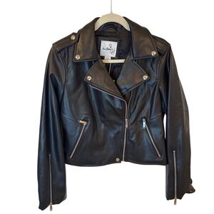Sam Edelman Womens Black Faux Leather Moto Jacket Size Small